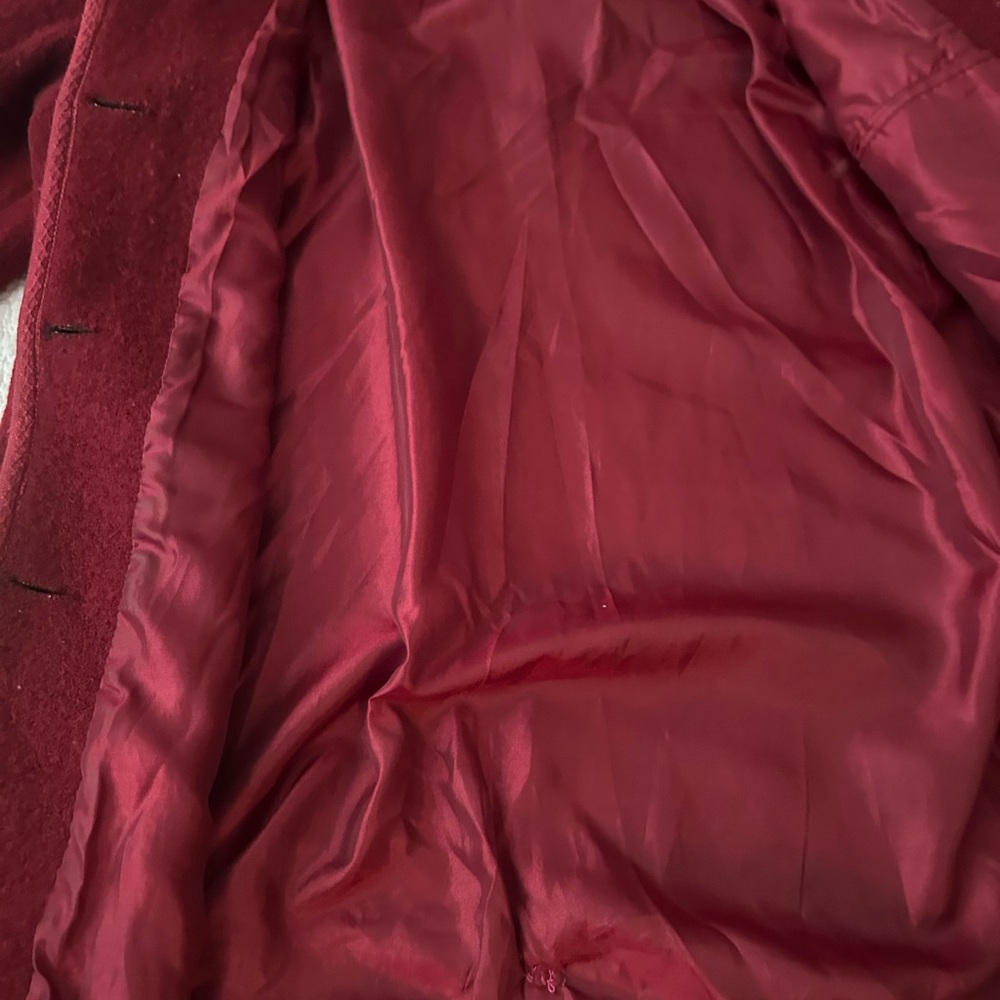 Vintage wool coat cranberry red size 2/4. Shawl neck, retro buttons,big pockets - Picture 15 of 16